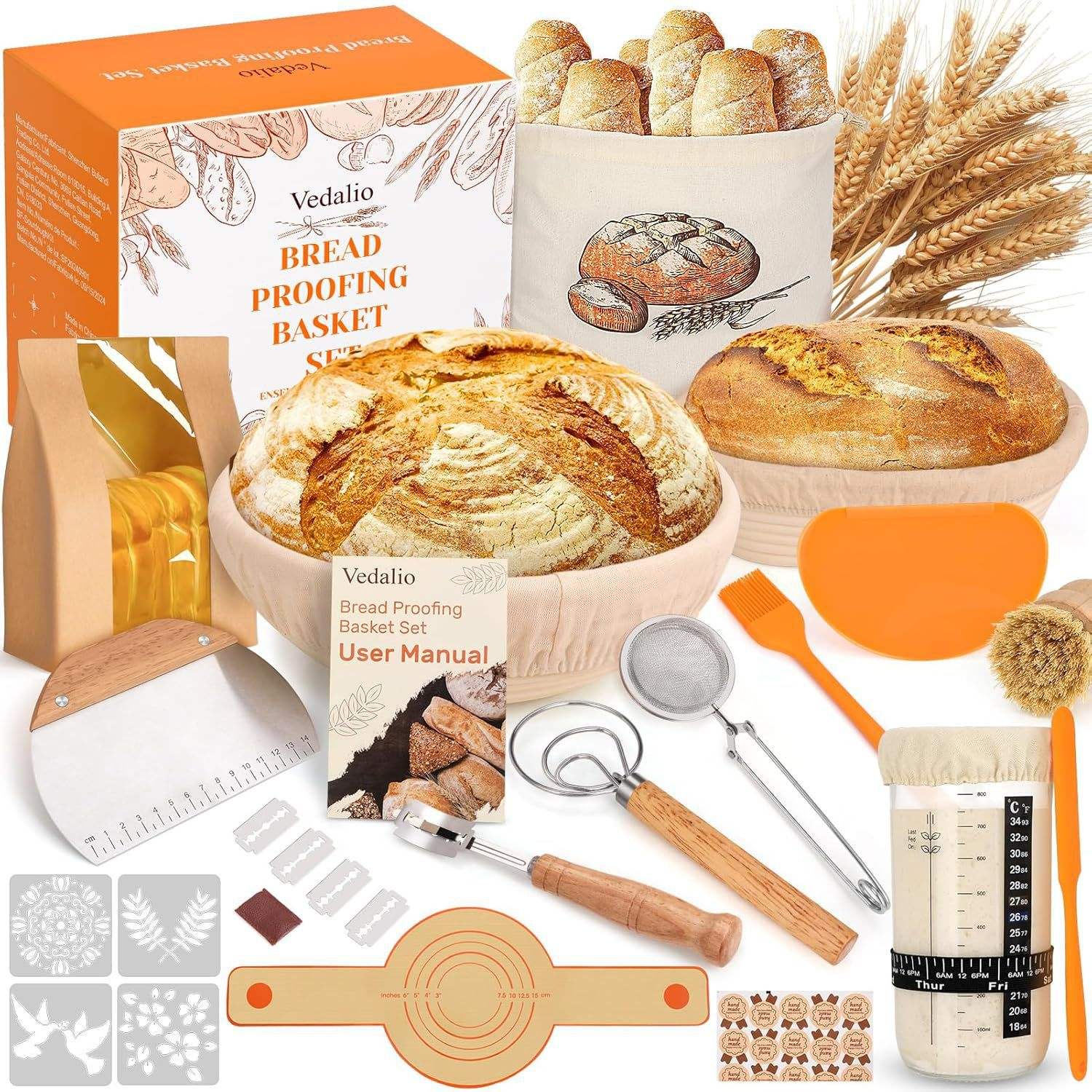 Bread Bake Tool Set Oil Brush Bread Dough Whisk Blender Bread Fermentation Basket Sourdough Starter Jar