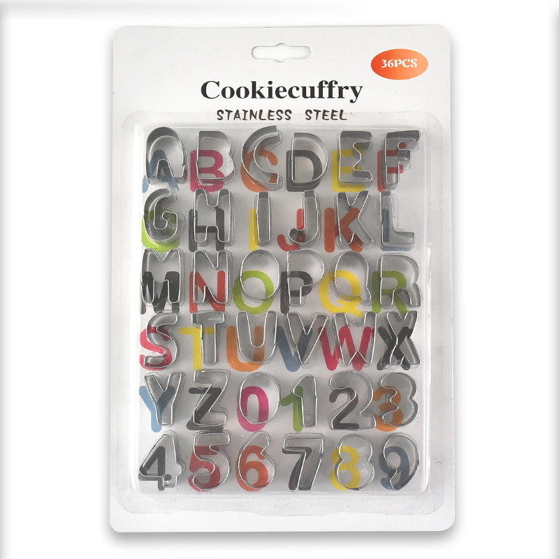 Kingwise New Product Ideas Fondant Tool Set Cake Decorating Small Cookie Mold 36 Pieces Alphabet Number Cookies Cutters Set