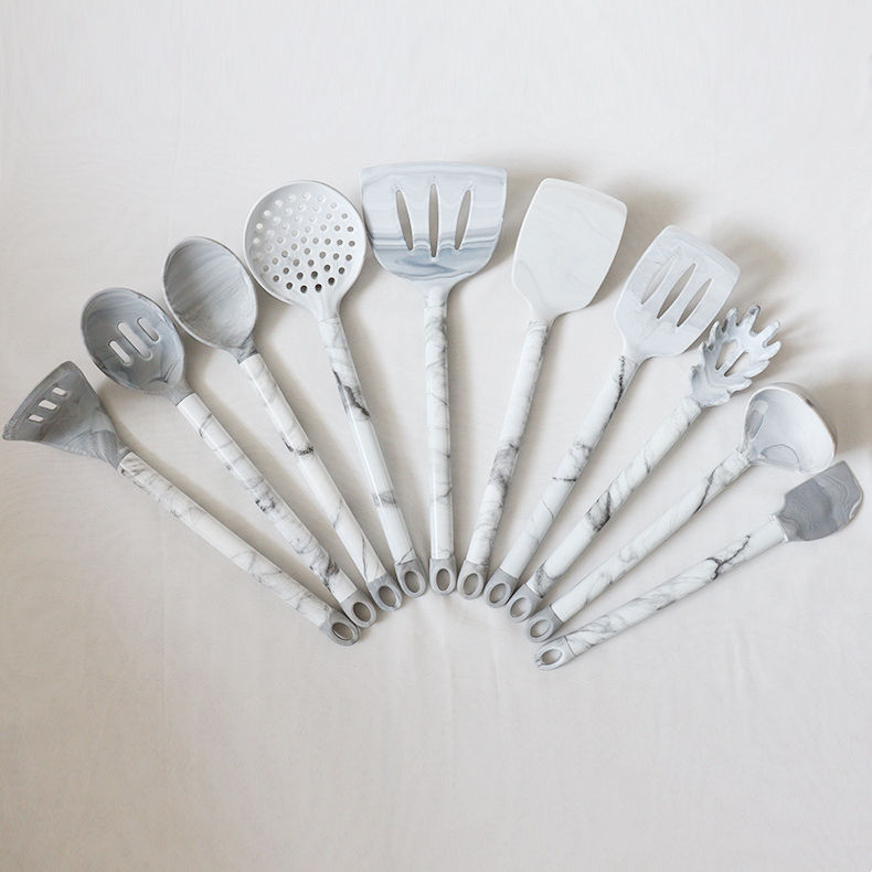Kingwise 10-Piece Food Grade White Silicone Rubber Chef Cooking Tools Box Includes Mable Spatula Kitchen Serving Utensils