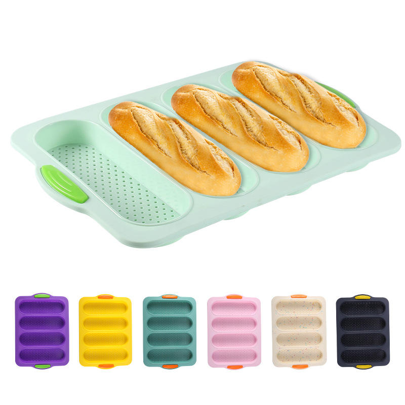 Kingwise Eco-Friendly Food Grade Nonstick Silicone 4-Wave Loaf Bake Mold Oven Toaster Pan Dishwasher Safe for French Bread