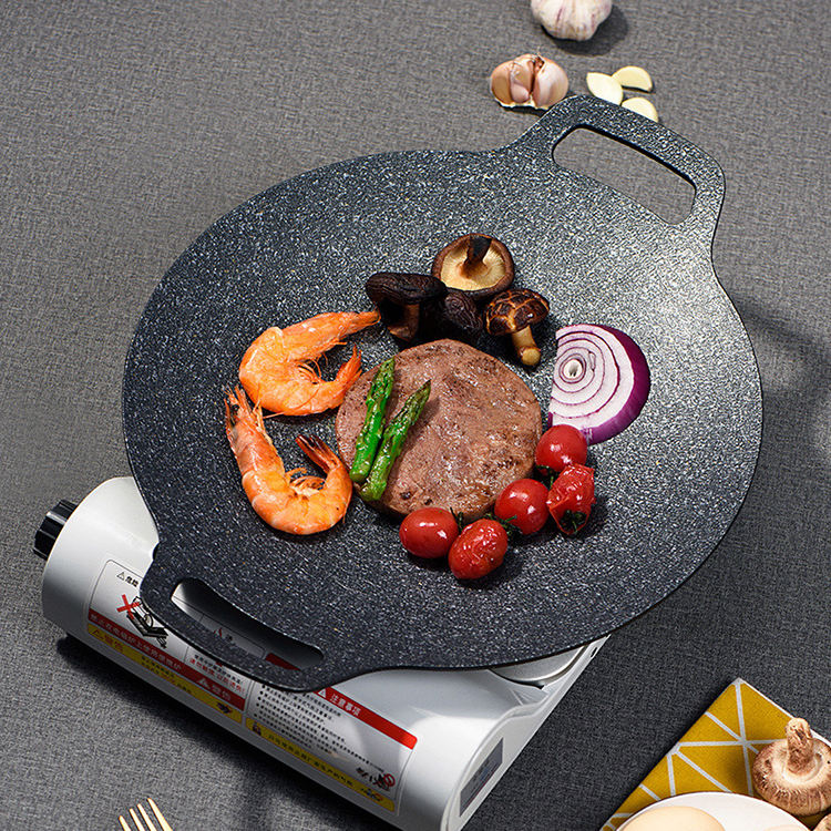 Kingwise Portable Nonstick Cast Iron Skillet Custom Camping BBQ Grill Pan Multifunction Korean BBQ Skillets Griddles Grill Pans
