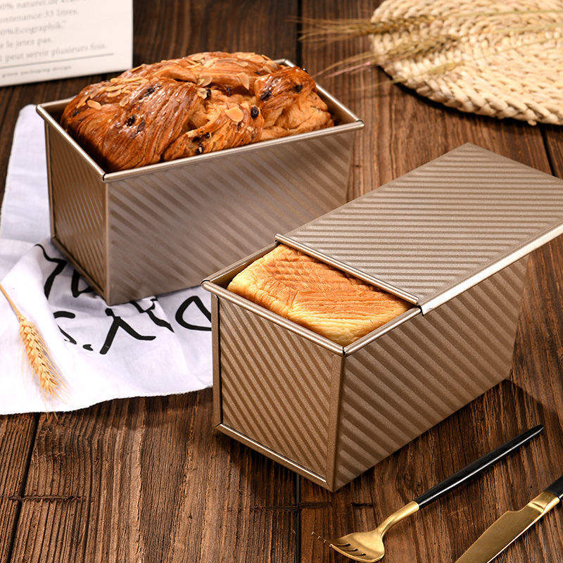 Kingwise Golden Carbon Steel Kitchen Accessories Toast Baking Cake Mold With Lid Bread Mold and Toast Box Tool
