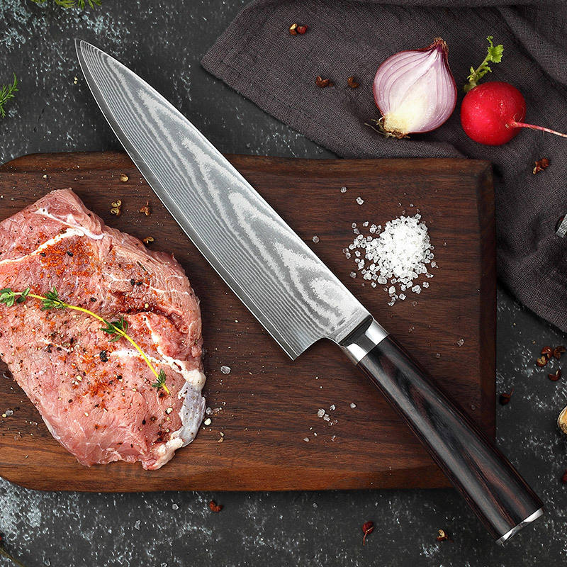 KINGWISE 8 Inch Damascus Japanese Chef Knife High Carbon Pakka Wood Handle Hand Forged Stainless Steel Heavy Duty Kitchen Knife