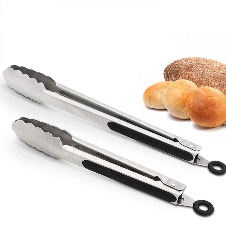 Kingwise High Quality Home and Kitchen Metallic Food Tongs Stainless Steel Kitchen BBQ Bread Beef Serving Tongs for Cooking