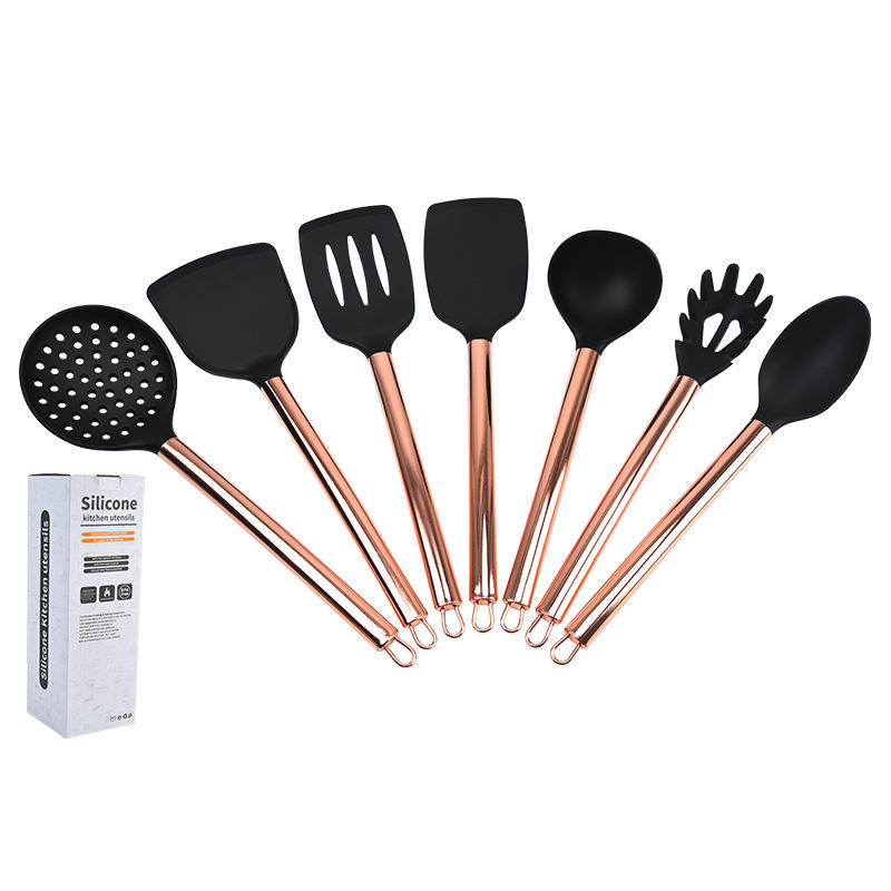 Kingwise Modern 7-Piece Kitchen Silicone Utensil Set with Silicone Handles Dishwasher Safe Boxed Accessories