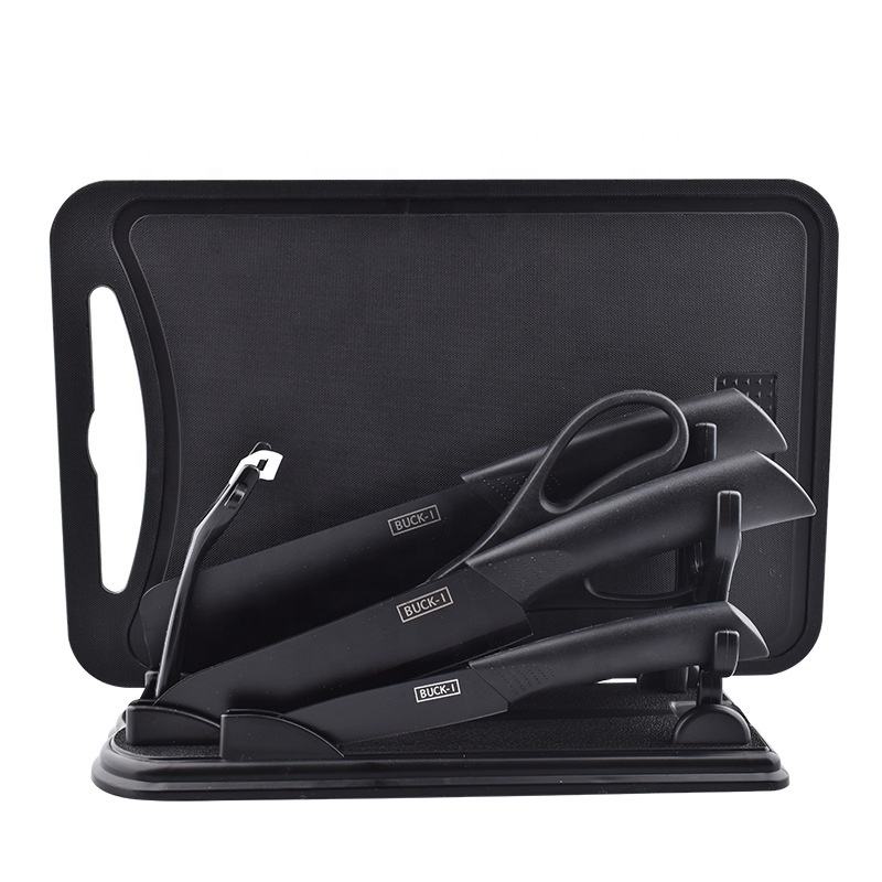 KINGWISE China Yangjiang Supplier Black Kitchen Knives Scissor 7pcs Stainless Steel Chef Knife Set With Block