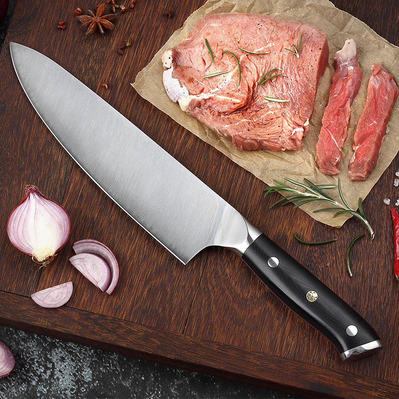 Kingwise 8-Inch Stainless Steel Chef Knife with G10 Handle Ambidextrous Design Dishwasher Safe Made in Guangdong China