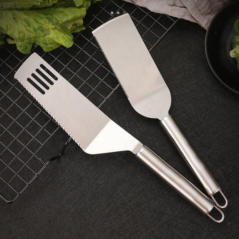 Kingwise Hot Sale 2pcs Multi Functional Stainless Steel Steak Frying Egg Turner Pancake Pizza Cutter Spatula for Cooking