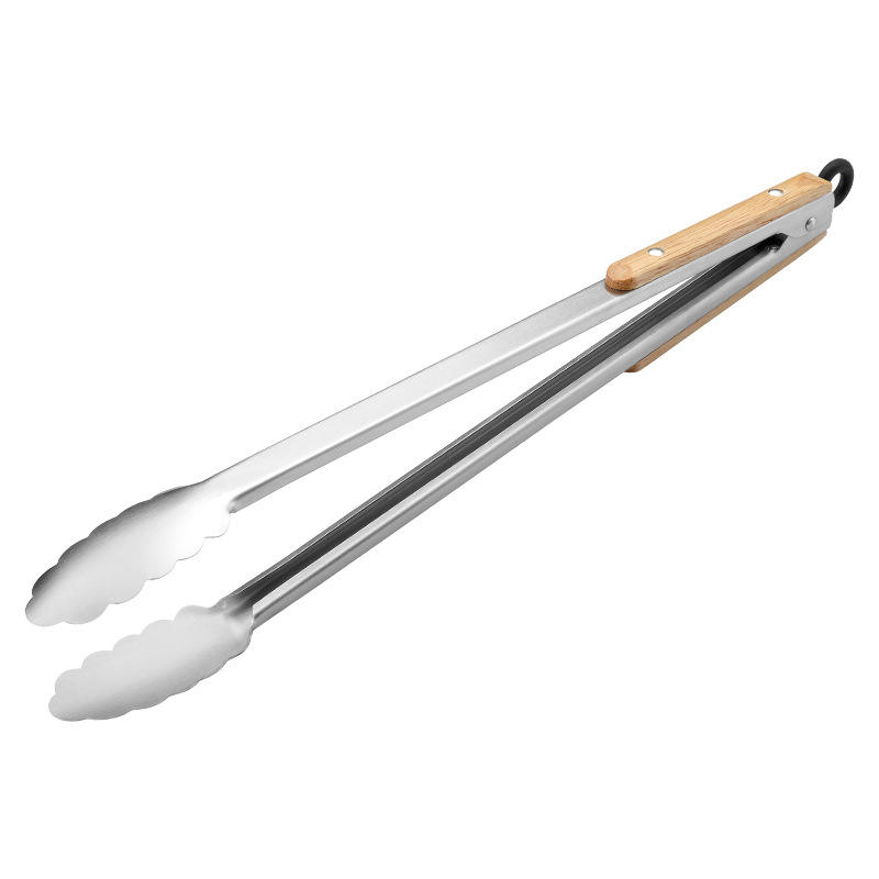 Kitchen Products Bbq Tongs Stainless Steel Oak Handle Bbq Grills Outdoor Clamps Food Tongs for Kitchen