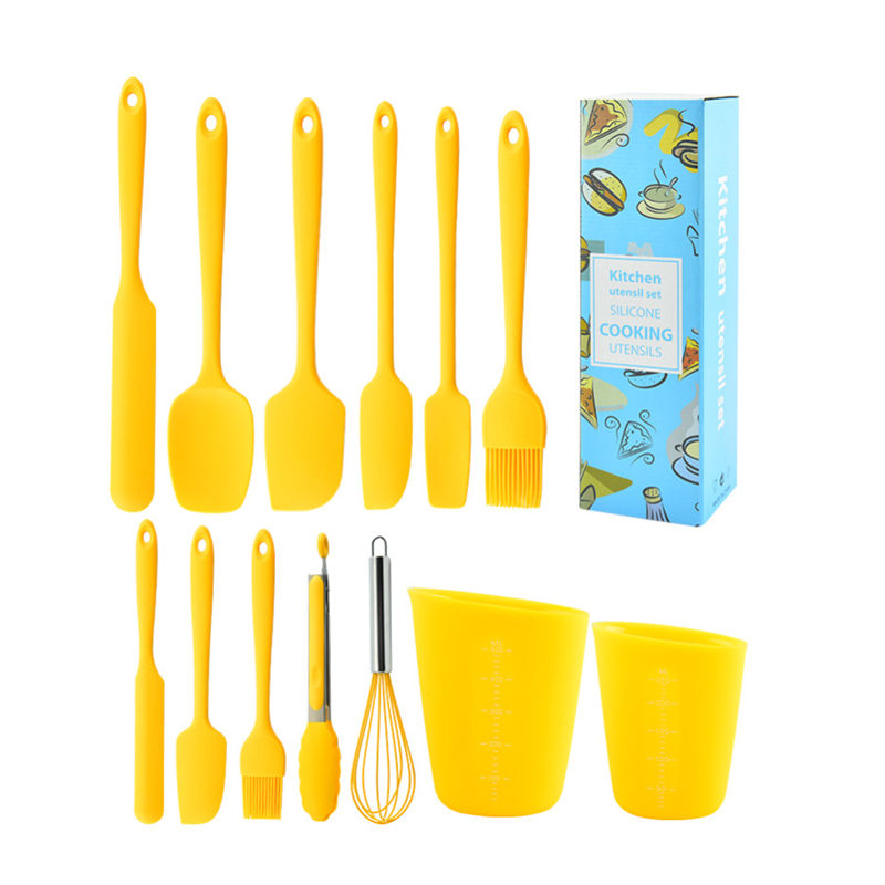 13-Piece Non-Stick Yellow Silicone Spatula Set Custom Durable Kitchen Accessories Dishwasher Safe Baking Cake Tools Butter Cream