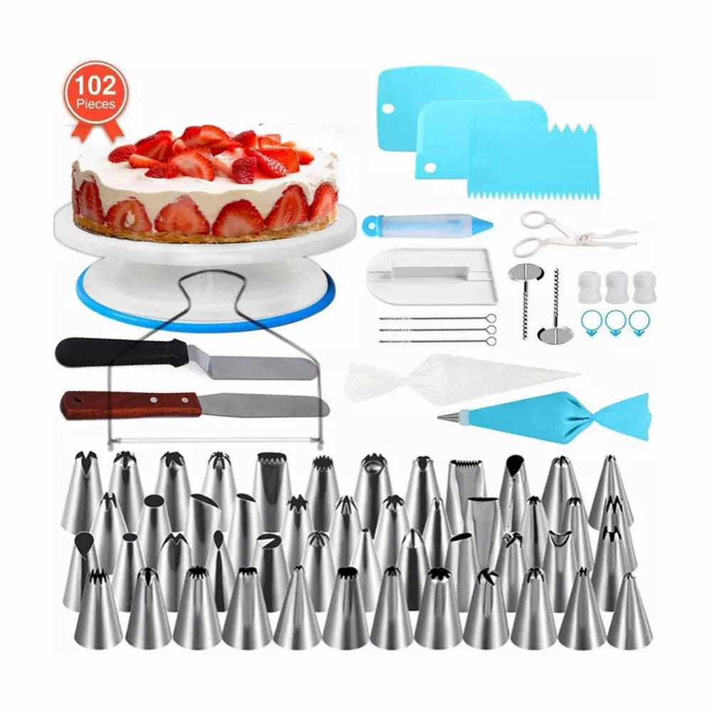 Kingwise Wholesale 102PCS Cake Decorating Accessories Set Stainless Steel Nozzles Silicone Cream Tools Wholesale Cream Cake