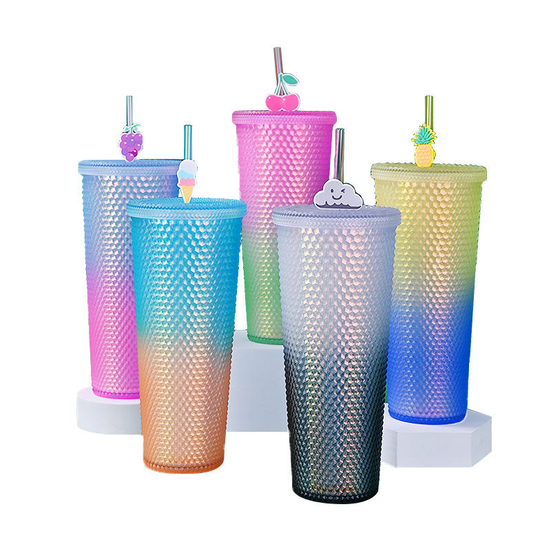 Kingwise Wholesale Drinkware Colorful Custom Coffee Reusable Cup Bulk Plastic Tumblers Cups with Lids and Straws