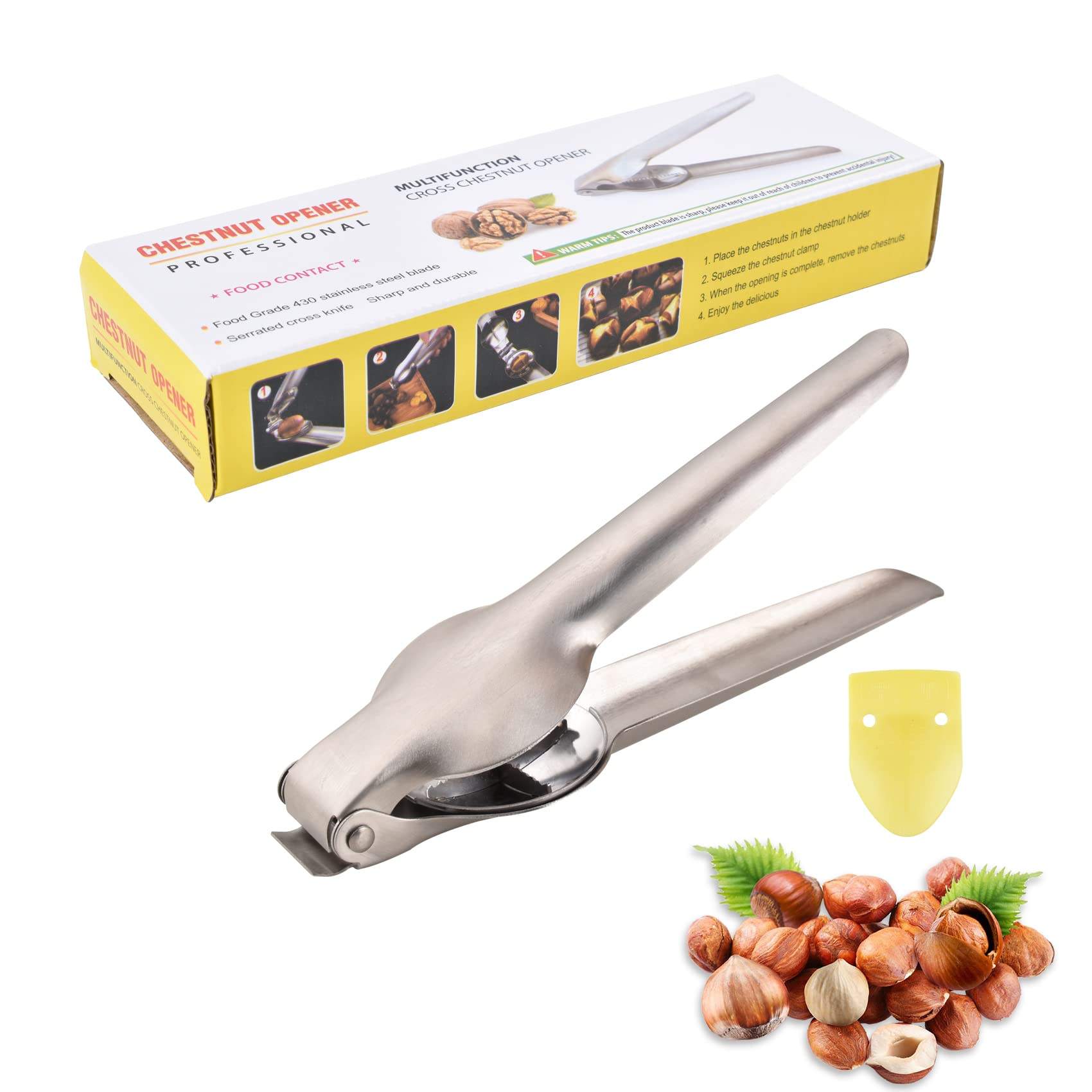 Kingwise Premium Stainless Steel Kitchen Tools 2 in 1 Quick Chestnut Clip Nut Cracker Sheller Walnut Pliers Chestnut Cutter