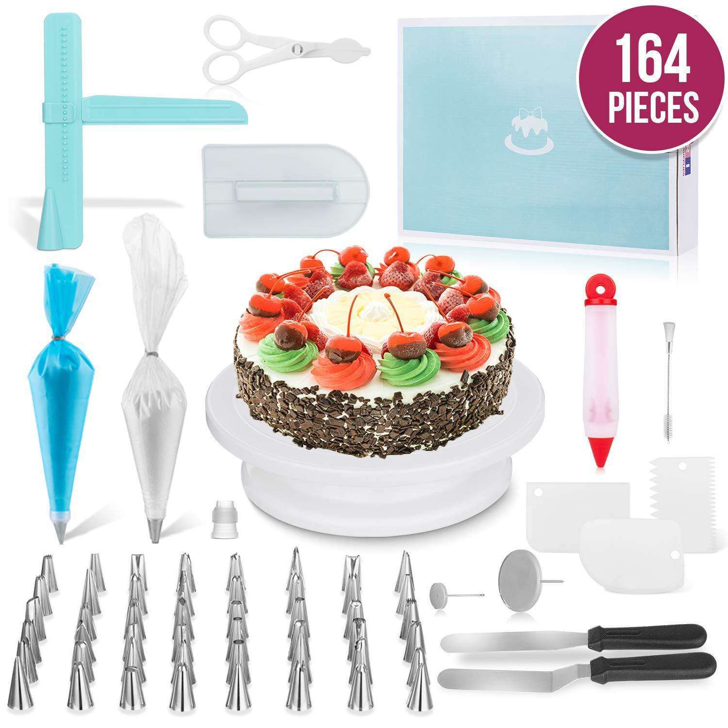 KINGWISE 164-Piece Cake Decorating Tools Set Hot Sale New 3-Tier Disposable Cake Turntable Accessories DIY Baking Plastic Box