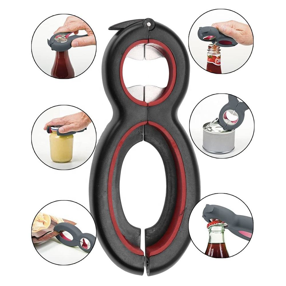 Kingwise Hot Sale Kitchen Gadget Product 6-in-1 Multi Function Manual Tin Jar Beer Can Wine Bottle Opener