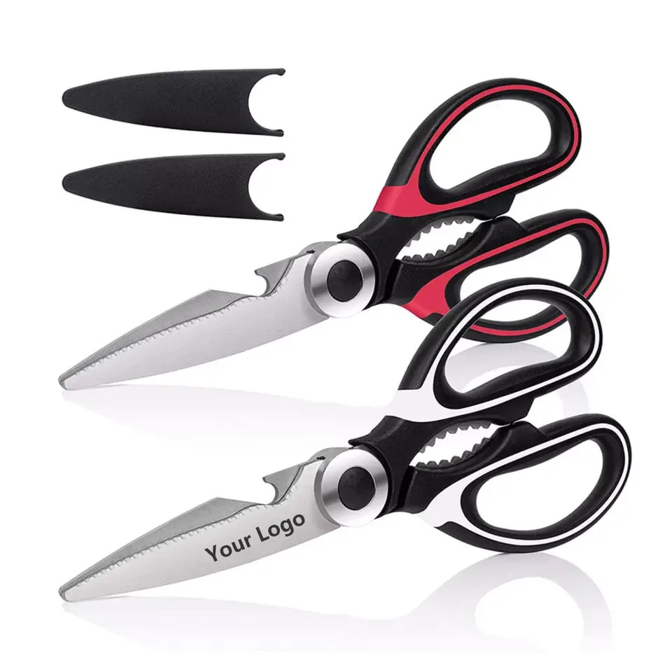 Kingwise Hot Sale Multi-functional Stainless Steel Blade Eco-Friendly Household Beer Opener Fish Kitchen Scissors Sheath Cover