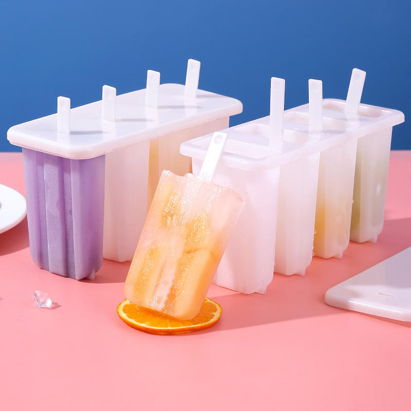 Kingwise New Product Ideas 4 Grids PP Transparent Reusable Plastic Popsicle Mold Stackable Custom Popsicle Molds
