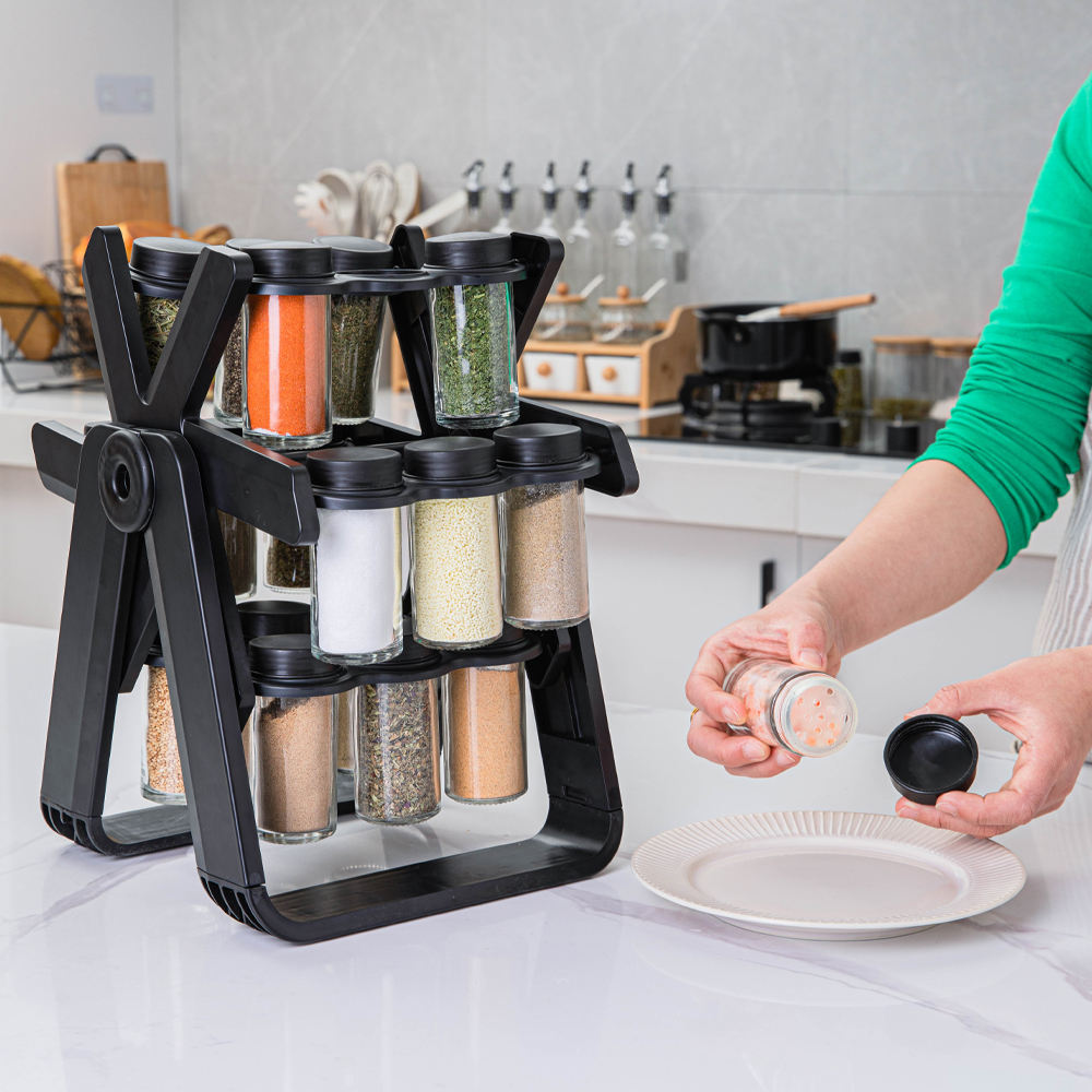Kingwise Countertop Multifunctional  Spice Organizer Rotatable Seasoning Holder Plastic Kitchen Spice Rack