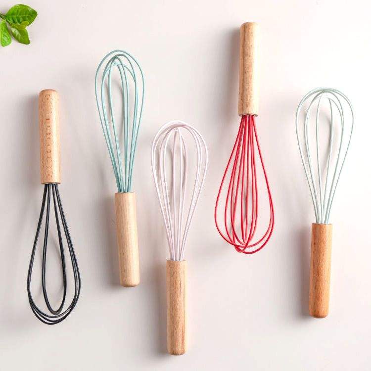 Kingwise 10 Inch Manual Silicone Whisk Egg Beater with Wood Handle High Quality Baking & Cooking Tools Wholesale