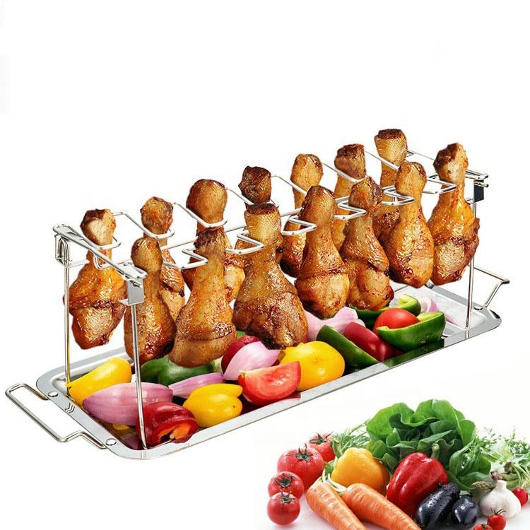 Industrial Comercial Outdoor Cooking Stainless Steel Roast Stand Bbq Chicken Wing Leg Roaster Grill Vertical Chicken Rack