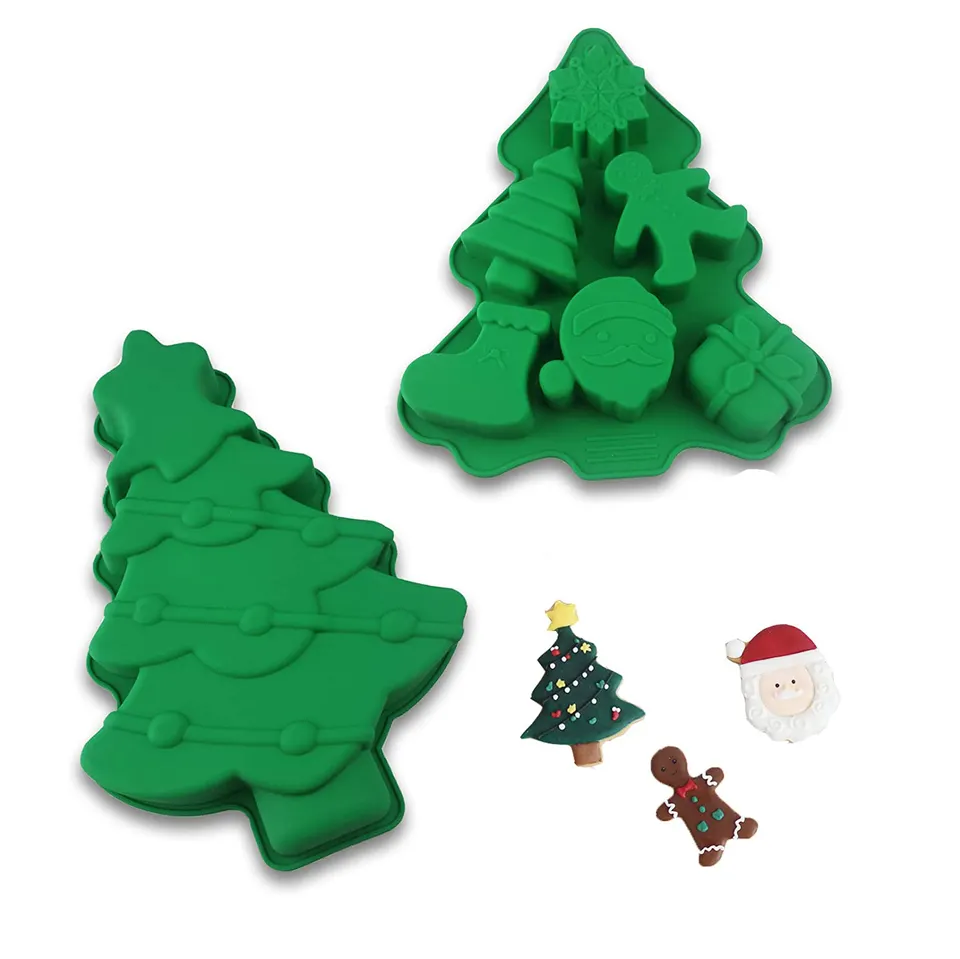 Kingwise Christmas Tree Snowflake Bell Silicone Mold Santa Sock Cake Decoration Fondant Sugarcraft Tools for Baking & Pastry