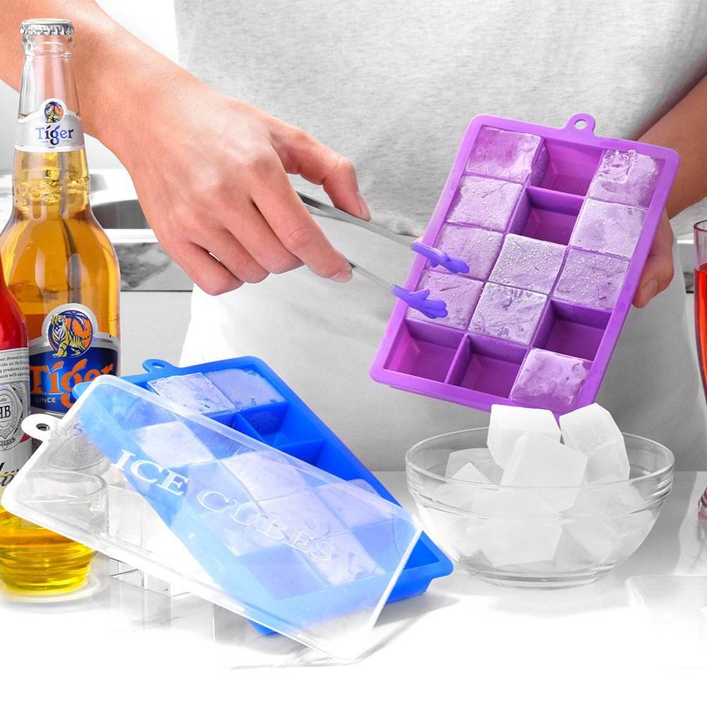 KINGWISE Household Items Top Sellers Bar Tools Diy Ice Cube Maker Mold Silicone Square 15 Holes Ice Cube Tray With Lids