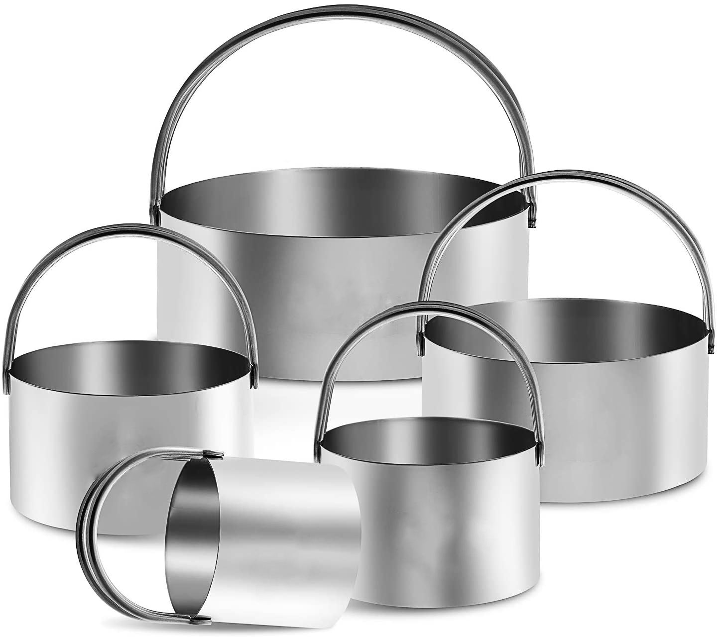 Kingwise 5-Piece Stainless Steel Eco-Friendly Dishwasher-Safe Cookie Cutter & Dessert Mould Set