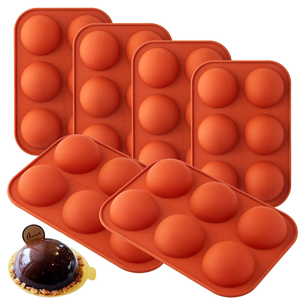 Kingwise KWCM-016 Eco-Friendly 6 Cavity Silicone Baking Mold Semi Sphere Shape for Cocoa Mousse Candy Pudding Hot Chocolate Cake