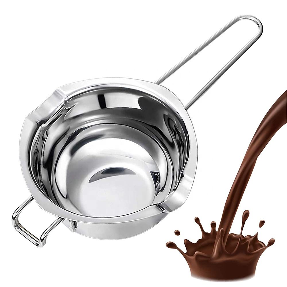 Kingwise Wholesale Kitchen 304 Food Grade Baking Tools 600ML Stainless Steel Long Handle Butter Chocolate Melting Cup Dishwasher