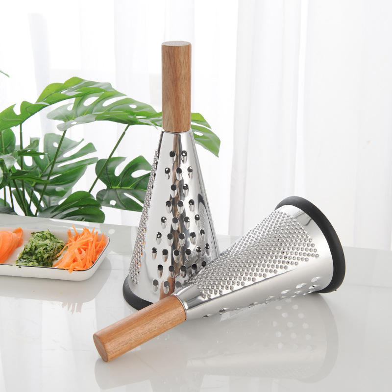 Professional Stainless Steel Multi-Functional Vegetable & Cheese Grater Kitchen Accessory with Wooden Handle Safe to Use