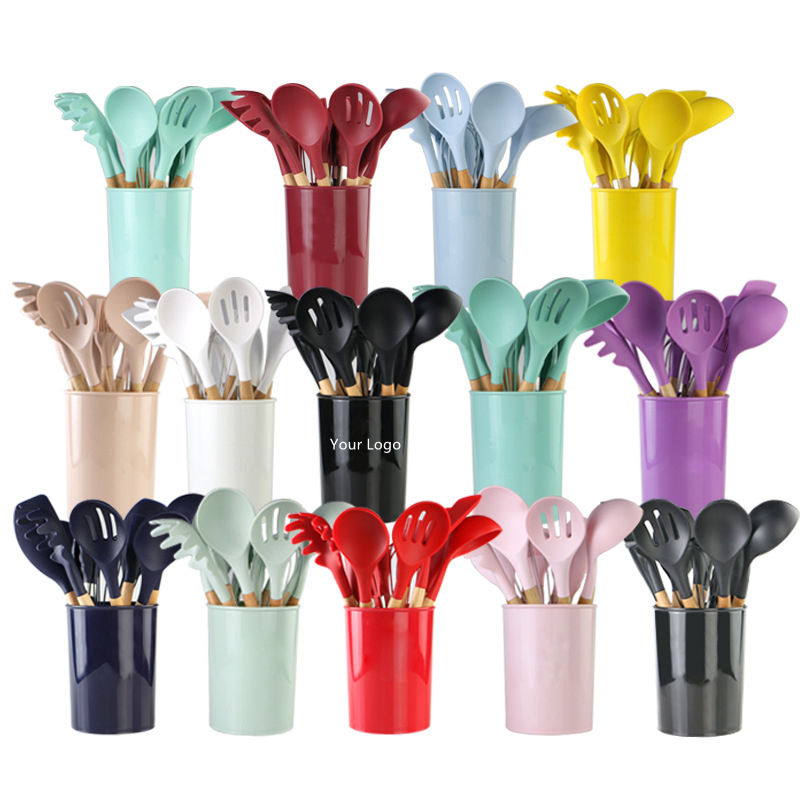 KINGWISE Hot Sale Factory Price 12 Pieces BPA Free Kitchen Silicone Spatula Utensils Set for Non Stick Cookware