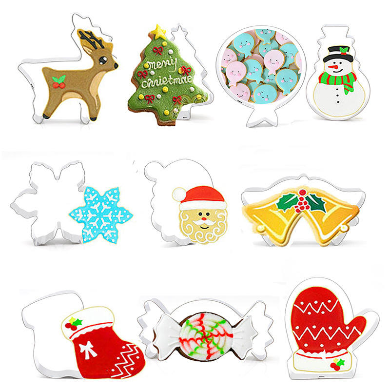 Hot Sale 10pcs Stainless Steel Cookie Cutter Set Home Kitchen Accessories for Baking Christmas Biscuits Made Metal
