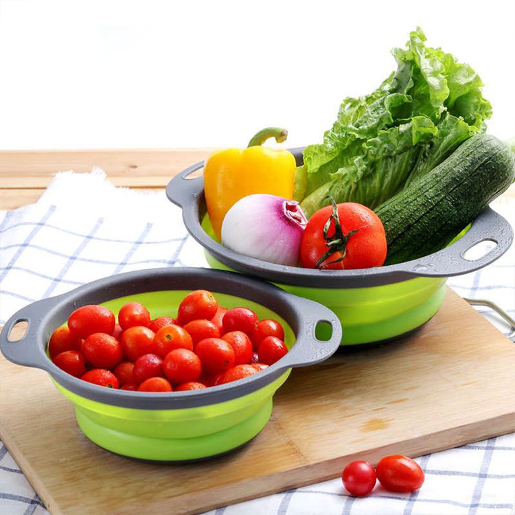 Kingwise Best Seller Multi-Functional PP Foldable Vegetable Wash Colander Silicone Collapsible Kitchen Drain Basket Top Tools