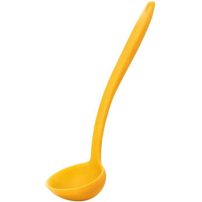 Kingwise Daily Use Kitchen Utensils Long Handle Rice Spoon Household Non Stick Yellow Silicone Deep Soup Ladle Spoon for Cooking