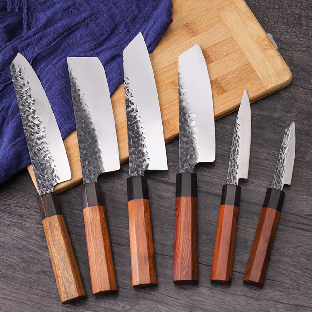 KINGWISE Piece Professional Japanese Kitchen Knives High Quality High Carbon 9Cr18MoV Steel Kitchen Knife Set with Wooden Handle