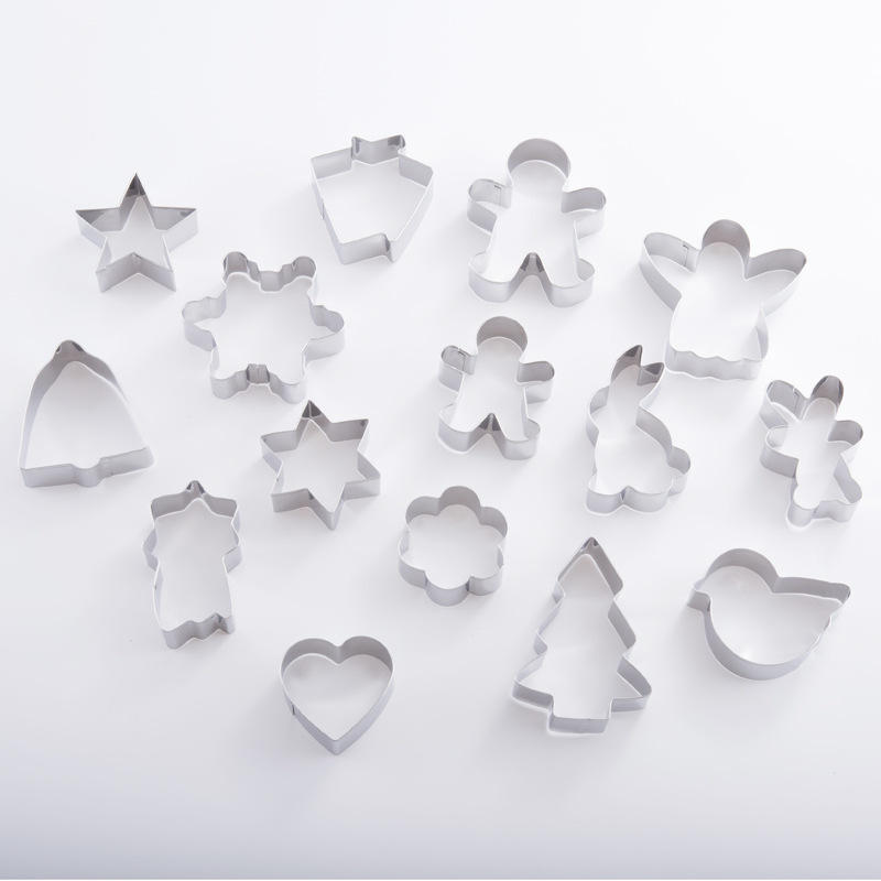 Kingwise DIY 15pcs Stainless Steel Chocolate Candy Cookie Cutter Moulds Funny Metal Biscuits Pastry Mold for Baking Pastry Tools