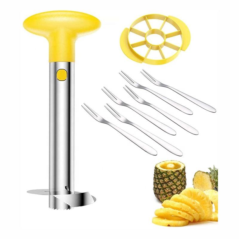 Kingwise Easy Fruit Kitchen Gadgets Pineapple Knife Stem Remover Manual Stainless Steel Pineapple Cutter Slicer with Forks