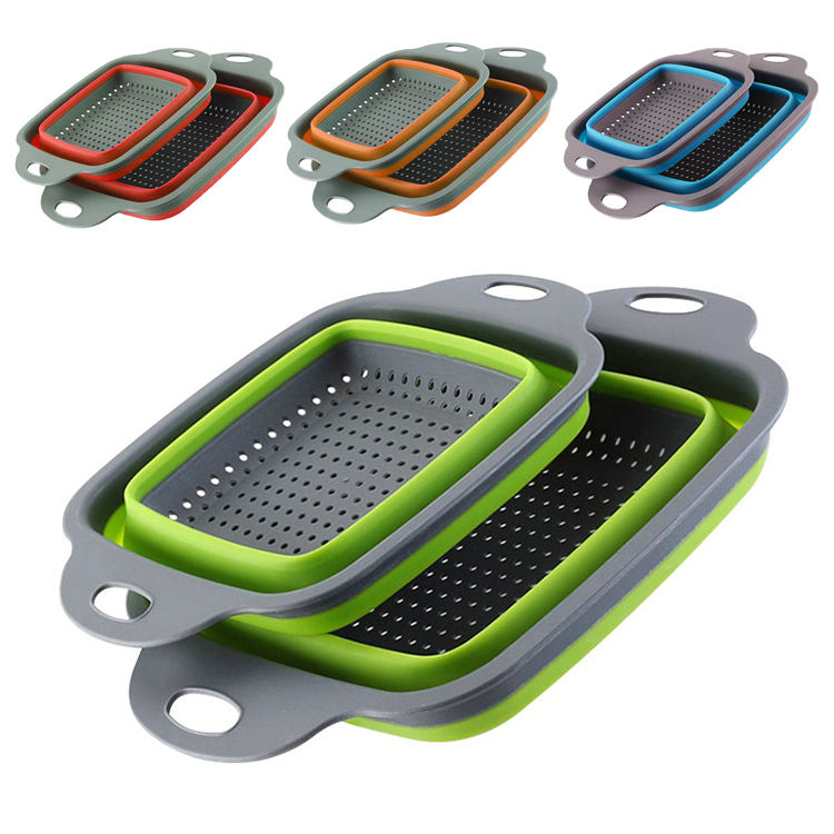 Kingwise Best-Sellers Foldable Plastic Fruit & Vegetable Colander Kitchen Square Silicone Drain Basket PP Material