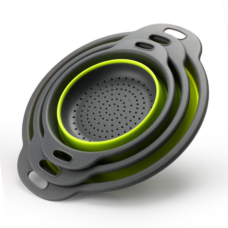 Plastic Collapsible Vegetable Fruit Washing Strainer Set of 3 Silicone Folding Collapsible Sink Filter Drain Basket for Kitchen