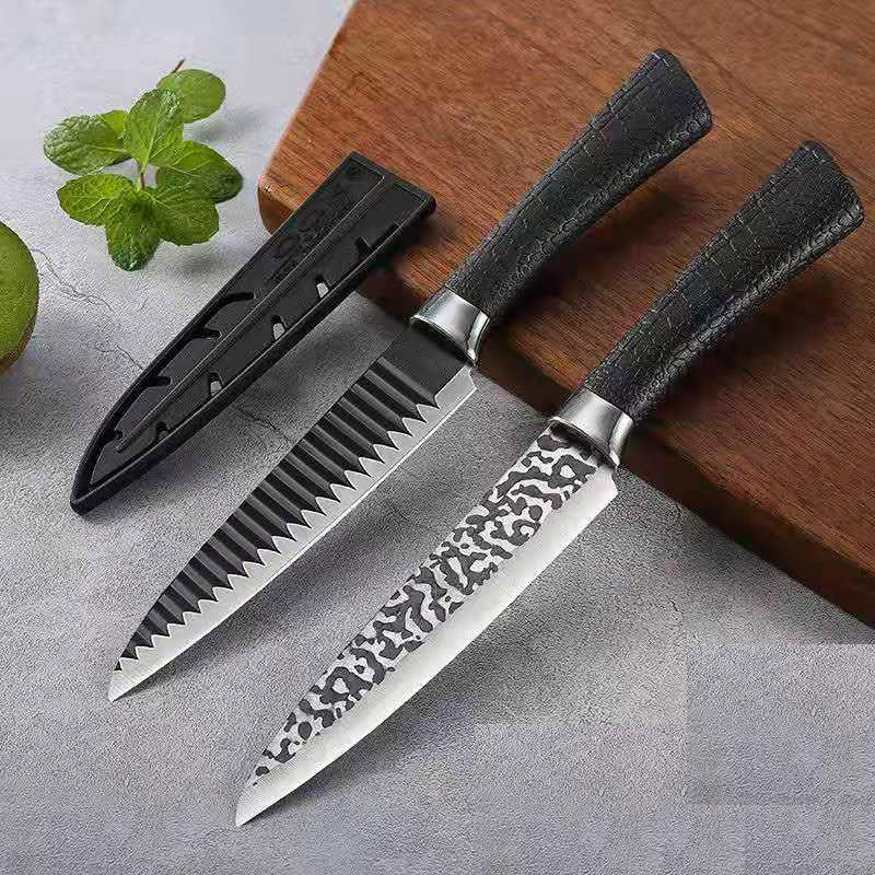KINGWISE High Quality Wholesale Stainless Steel Ambidextrous Scalloped Edge Satin Finish Plastic Handle Meat Slicing Knife Set