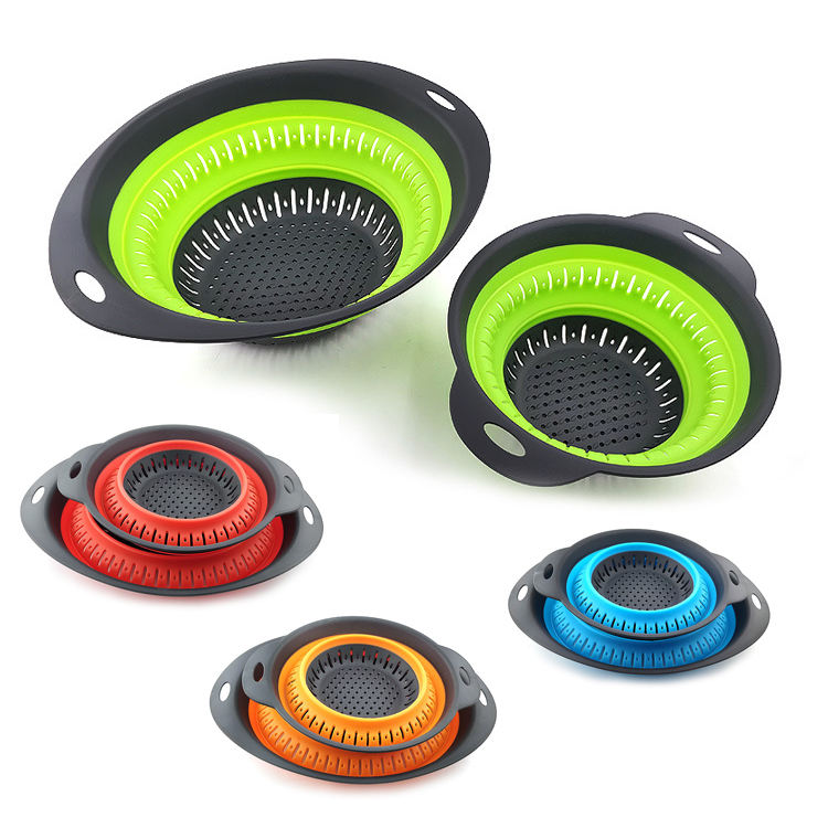 Kingwise Multi-Functional Collapsible Colander Strainer Food Grade Plastic Kitchen Washing Basket for Vegetables & Fruits