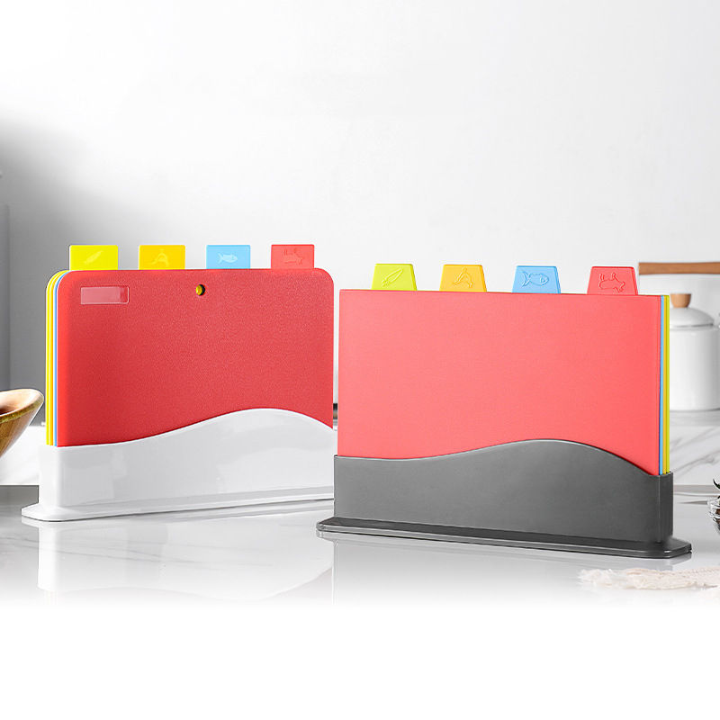 Kingwise Custom Logo Charcuterie Vegetable Mats Rectangle Flexible Thin Plastic Kitchen Cutting Board Set with Holder
