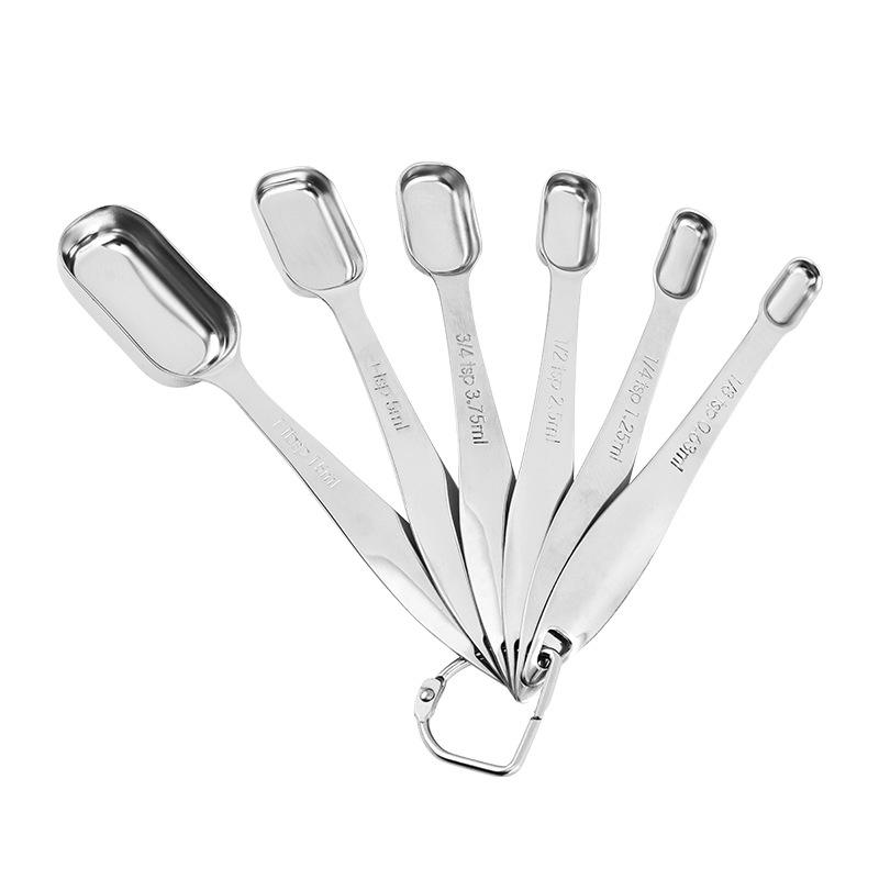 Kingwise Kitchen Product Hot Sale 6pcs Stackable Measure Spoon Stainless Steel Baking Measuring Spoon Set with Ring