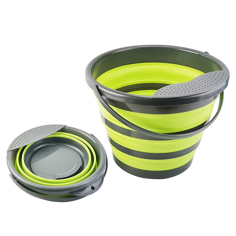 Kingwise Plastic Kitchen Strainer Set Colander 5L 10L Round Collapsible Silicone Bucket Camping Washing Folding Bucket