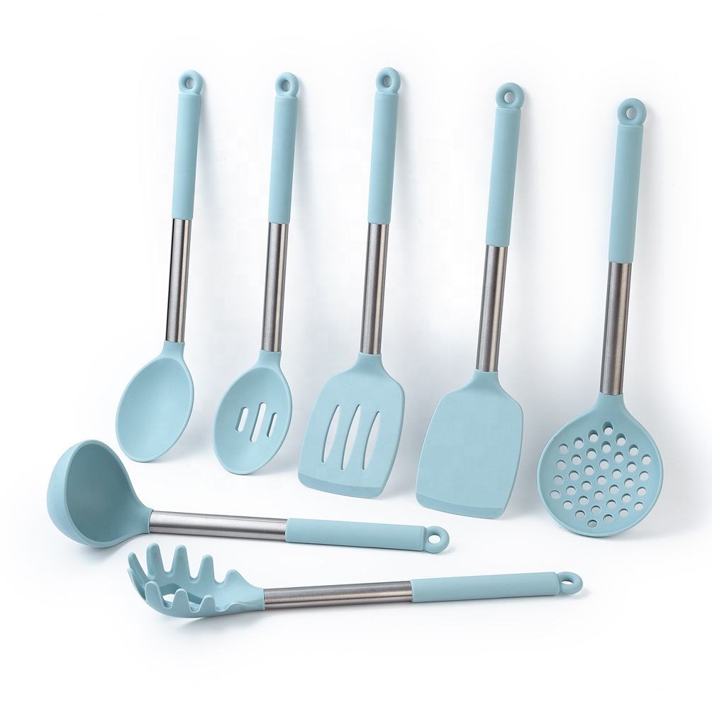 Kingwise 1-Piece Eco-Friendly Non-Stick Reusable Silicone Rubber Kitchen Utensils Set Blue for Home Kitchen Use