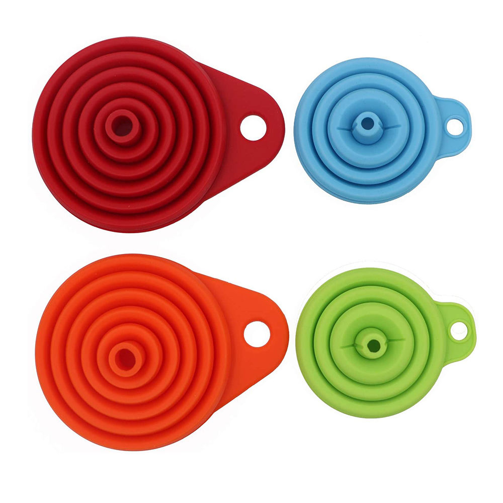 KINGWIES Eco-Friendly Kitchen Funnel Set Food Grade Collapsible Silicone for Liquid Powder Foldable Small Big Funnel for Home