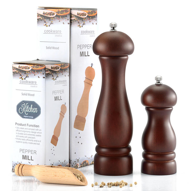 Kingwise Adjustable Manual Black Walnut & Rubber Wood Mill Set Christmas Edition Ceramic Salt & Pepper Grinder Bottle Set