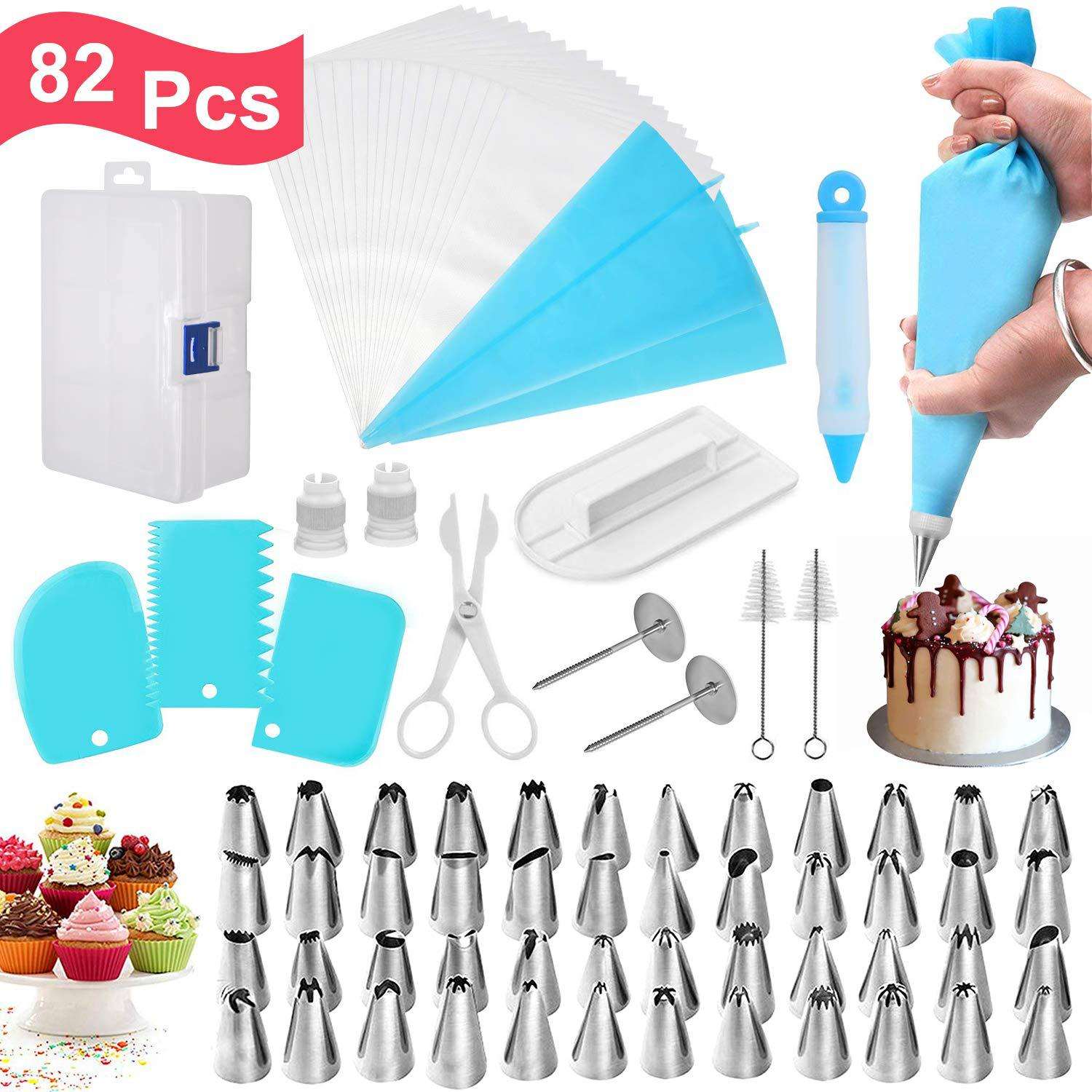 Factory Direct Sale 82 Pcs Eco-Friendly Dishwasher Safe Moulds Cake Decorating Moulds Icing Bag Converter Cream Scraper