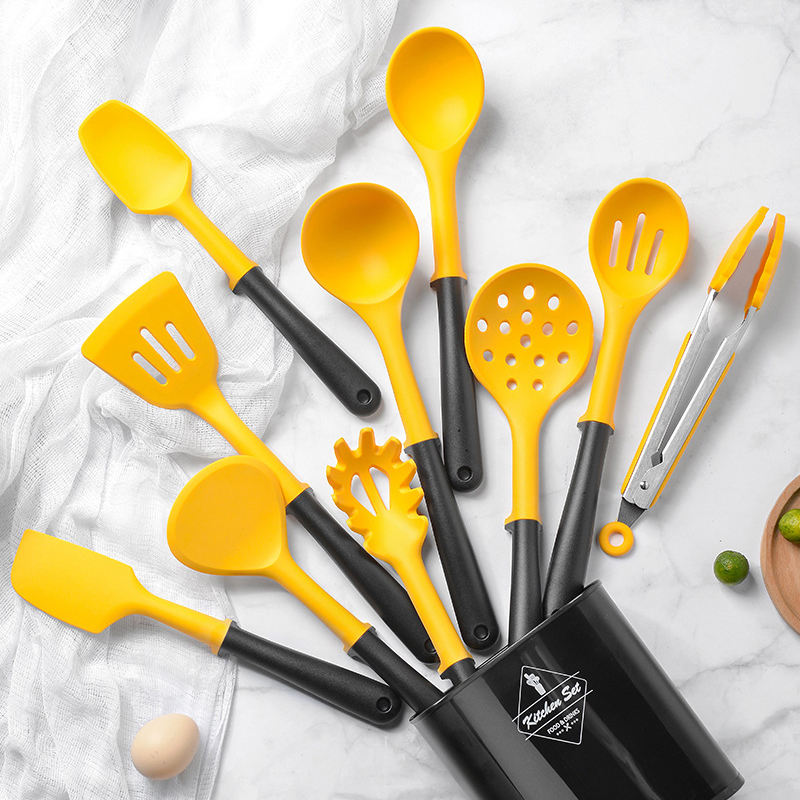 Kingwise Top Seller 10-Piece Non-Stick Silicone Kitchen Utensil Set Soup Ladle Heat Resistant Dishwasher Safe Cookware Tool Kit