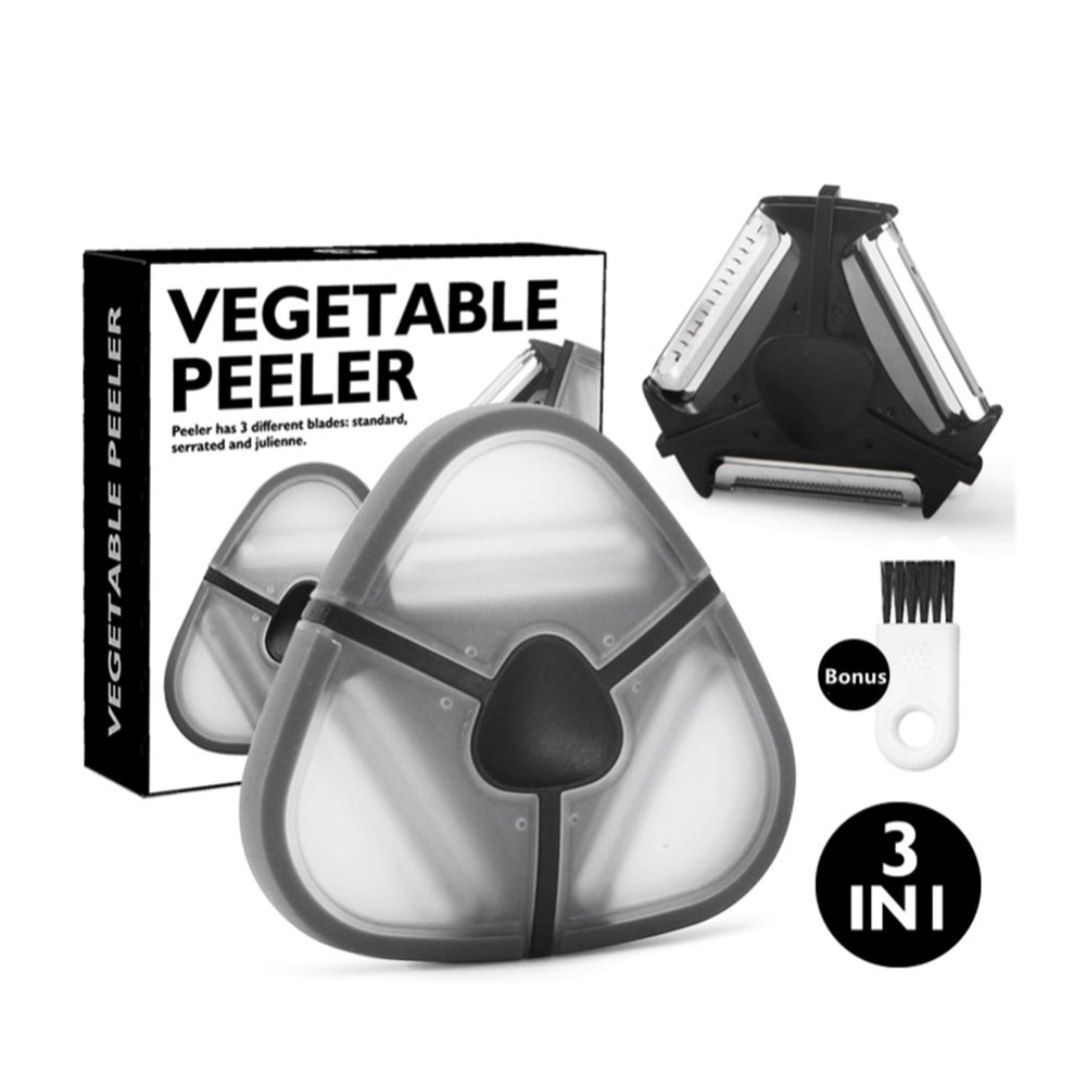 Kingwise Stainless Steel Multi Functional Storage 3 Blade Peeler Fruit and Vegetable Tomato Potato Magic Trio Peeler Set